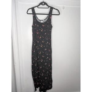 GAP Dress Womens Medium Black Floral Scoop Neck Tank Maxi Side Slit Summer